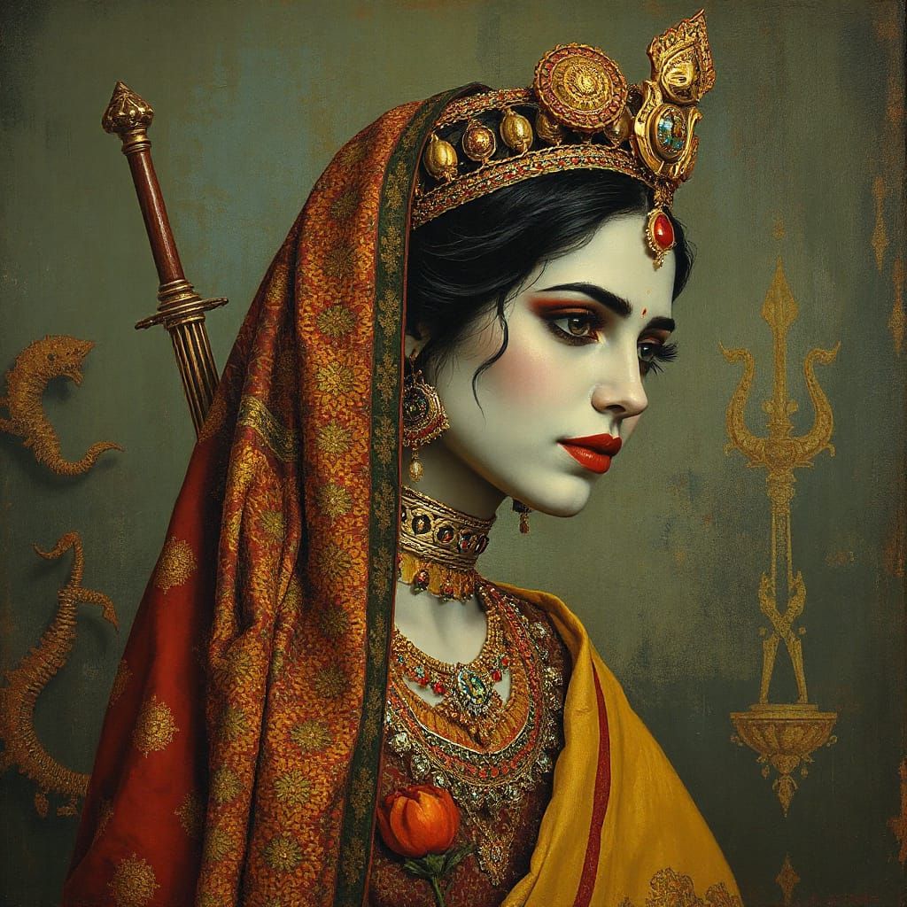 Madhubani Painting of a Deity in Reylia Slaby Style