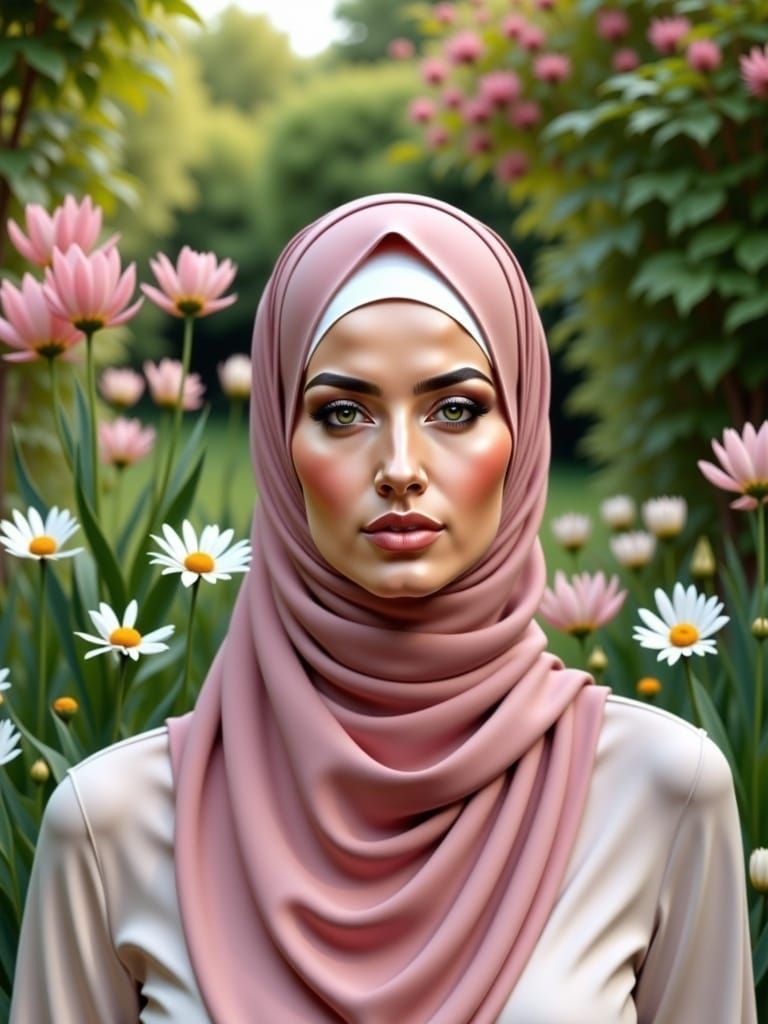 A Modest German Hijabi Woman Explores a Vibrant Botanical Ga...