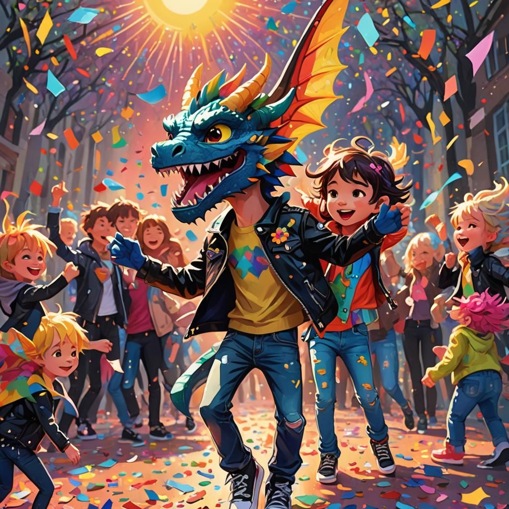 Whimsical Dragon, Fairy, and Demon Dance: Expressionist Illu...