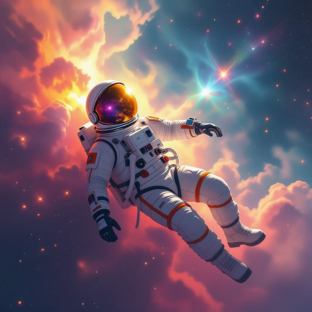 Astronaut in Nebula: Retro-Futurism Space Exploration