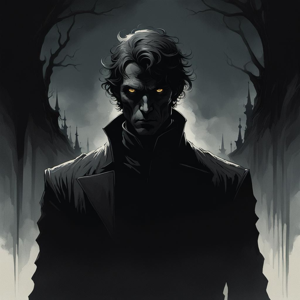 Monstrous Silhouette with Glowing Eyes in Horror Style