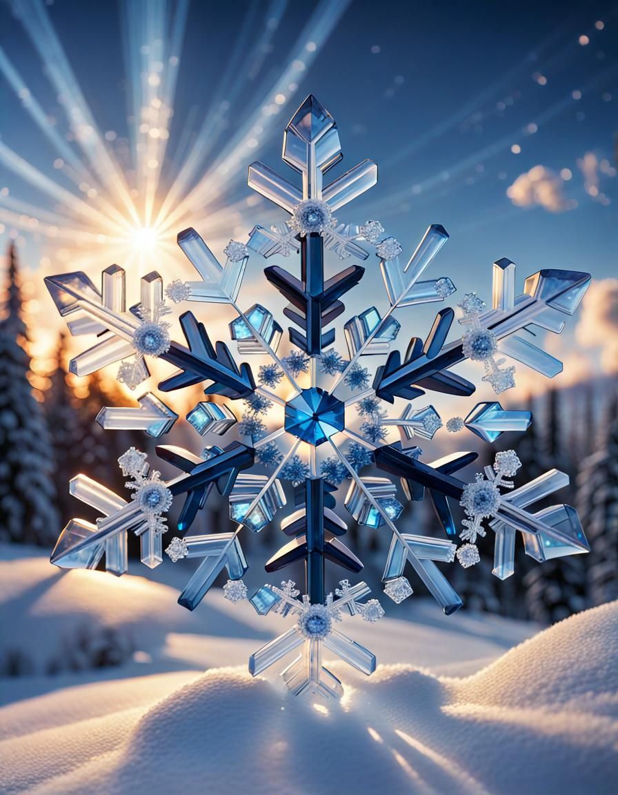 Magnificent Crystal Snowflake in Iridescent Sky