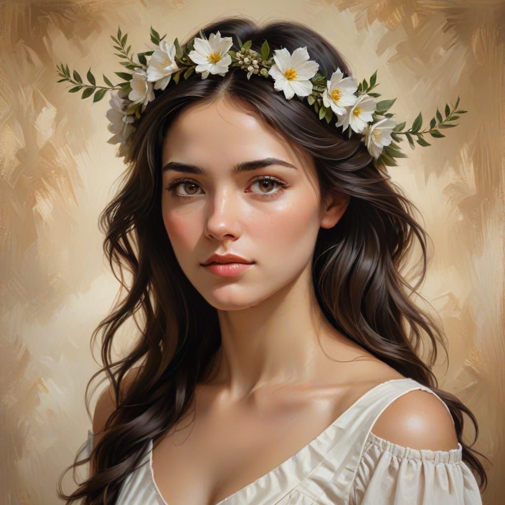 Serene Portrait of Woman with Flower Wreath