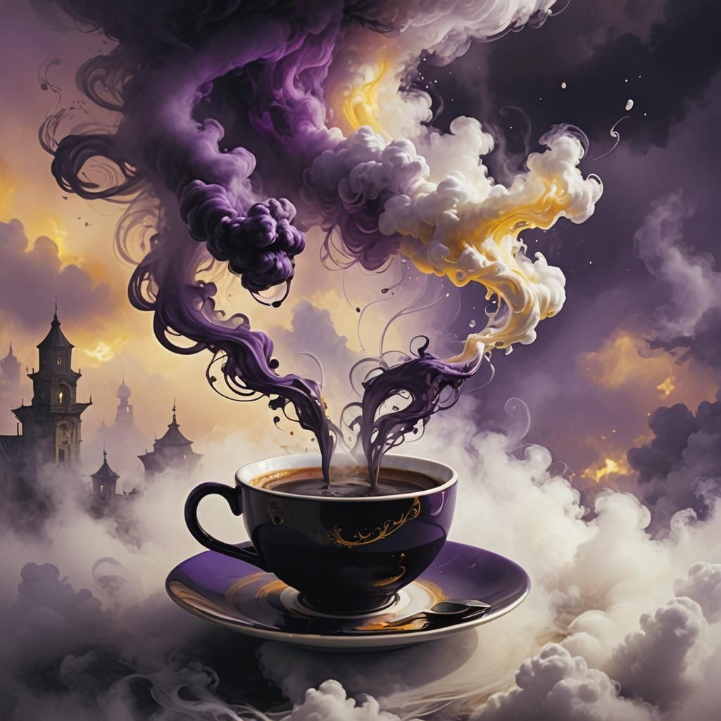 Eerie Coffee Steam Figures in Dark Fantasy Art