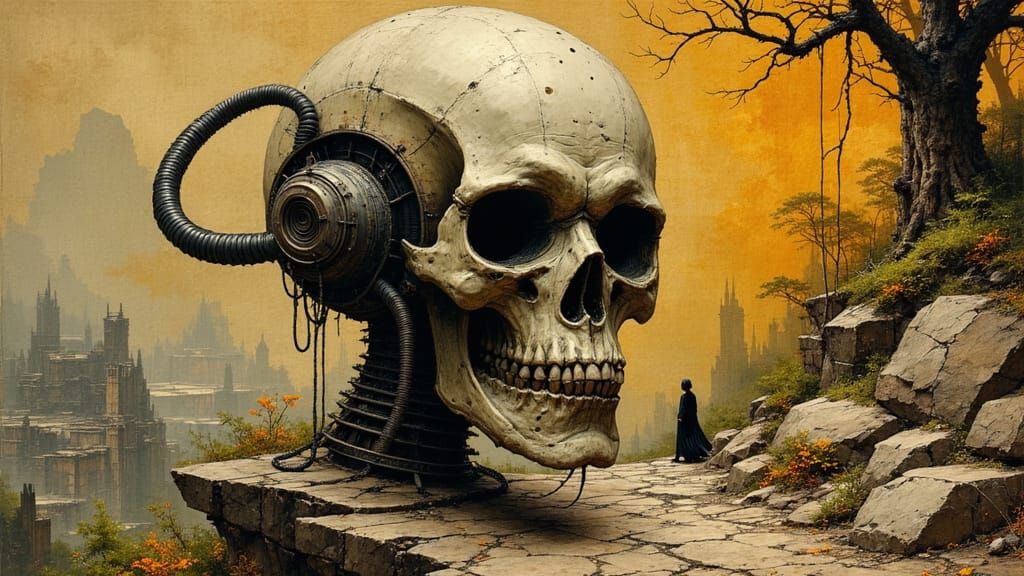 Dark Cyberpunk Cityscape in H.R. Giger Style