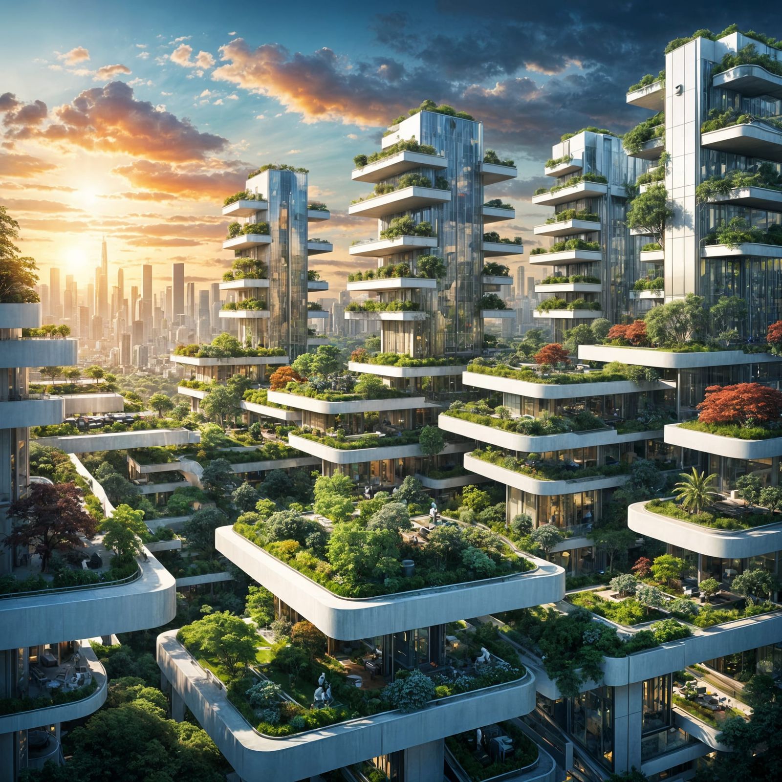Futuristic Cityscape with Lush Greenery and Solar Power