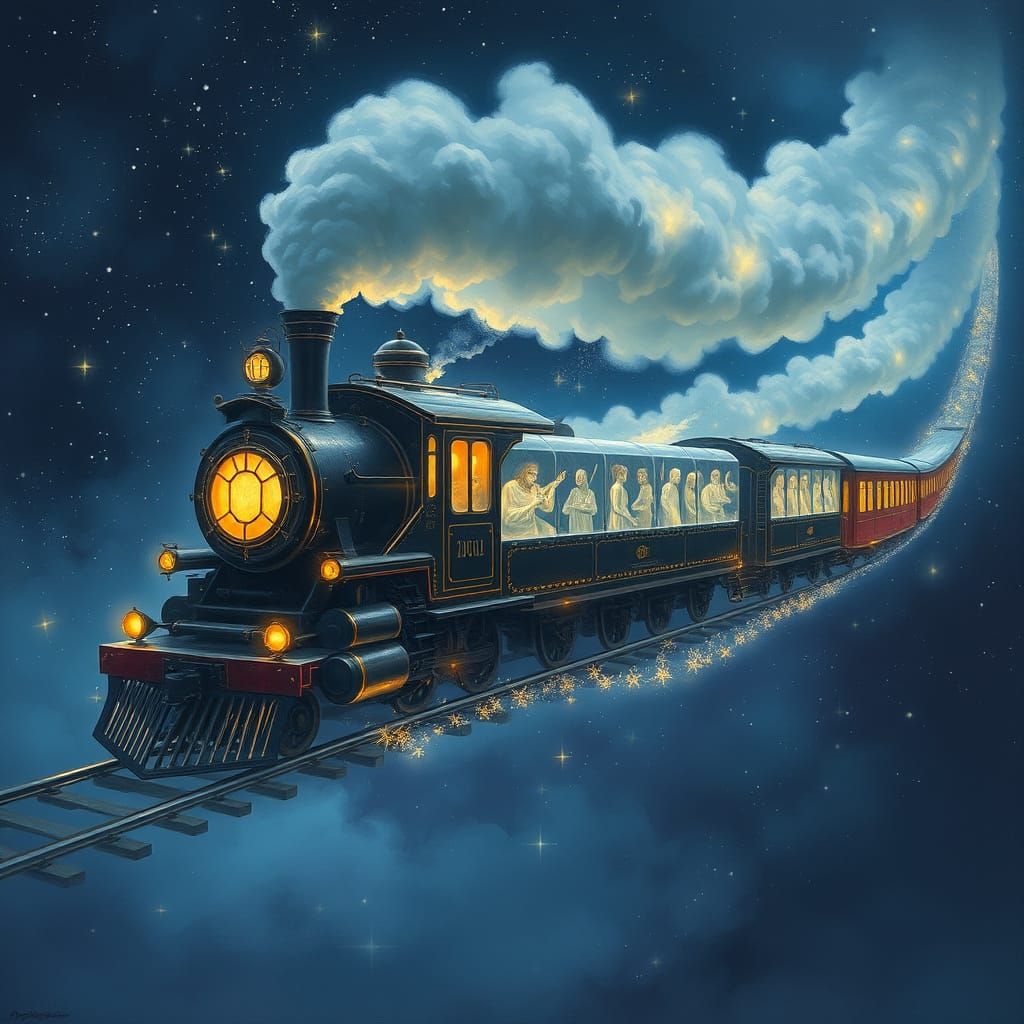 Ethereal Ghost Train Soars Through Starry Cosmos