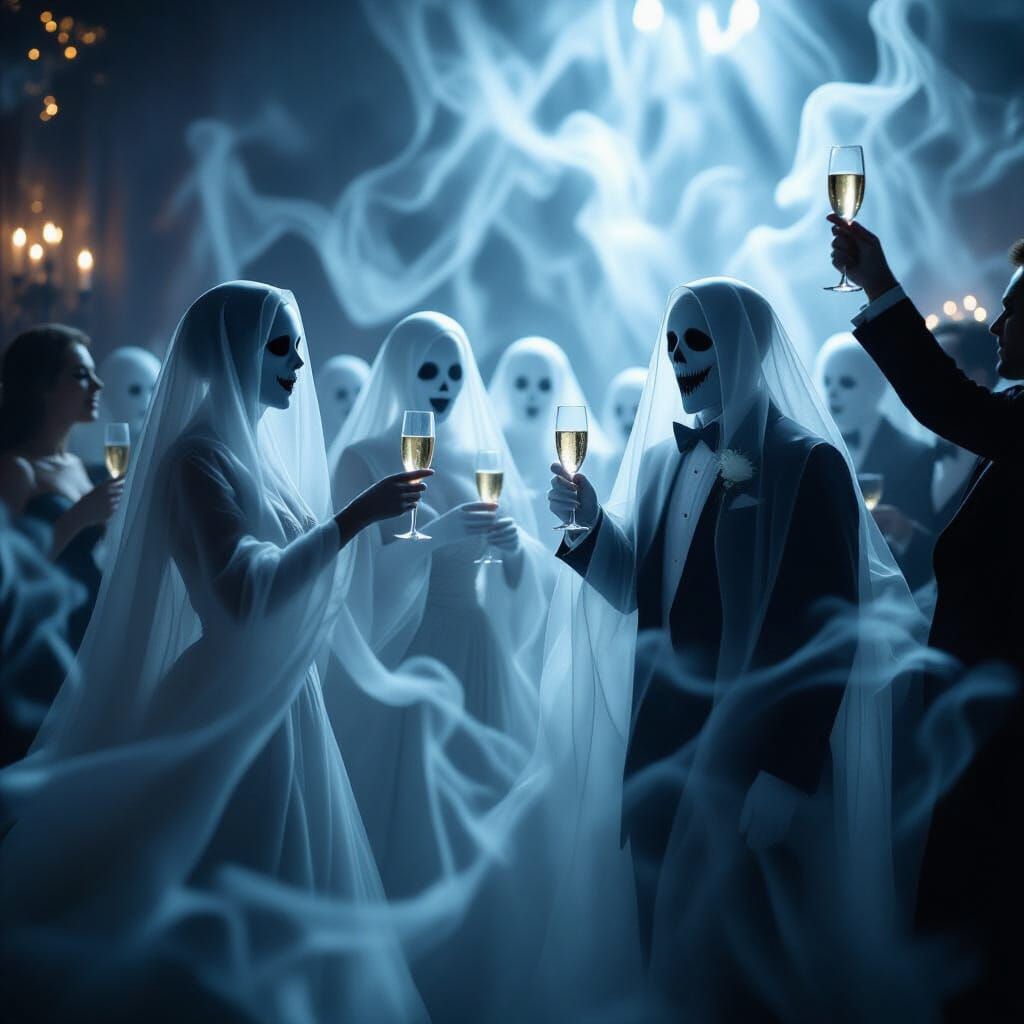 Ghostly New Year's Eve Party with Transparent Figures