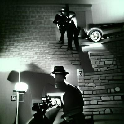 Film Noir Style Cops and Robbers Confrontation