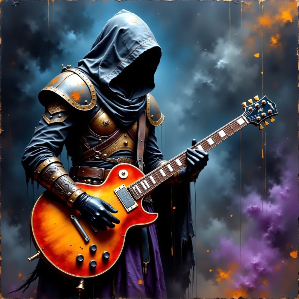 Gandalf Plays Electric Guitar in Cyberpunk Style