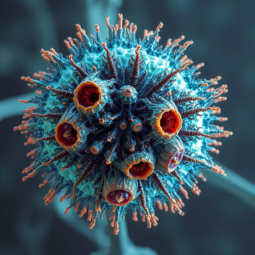 Colossal Microorganism with Iridescent Hues in Futuristic St...