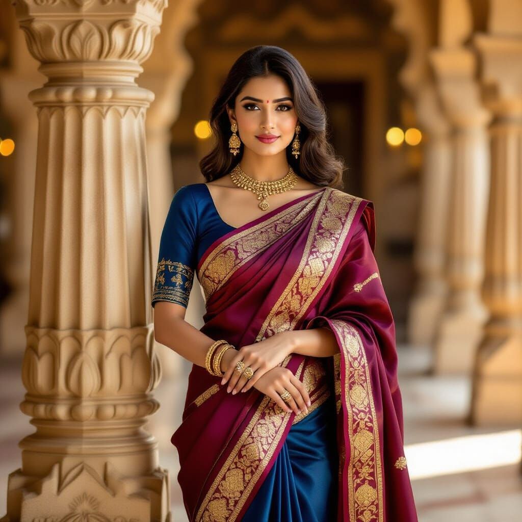 Indian Model in Modern Saree, Raja Ravi Varma Style