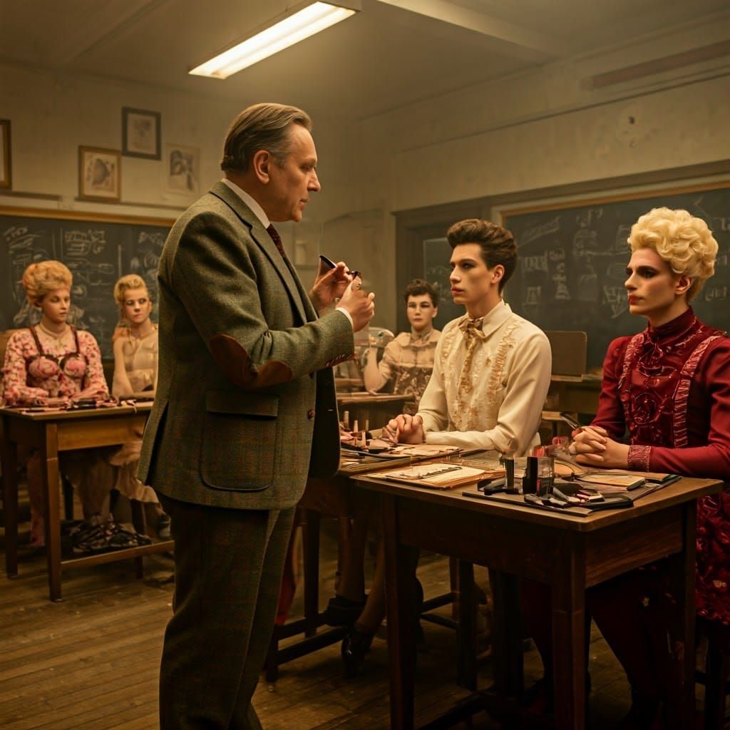 A Traditional Headmaster Teaches Makeup Artistry to Young Me...