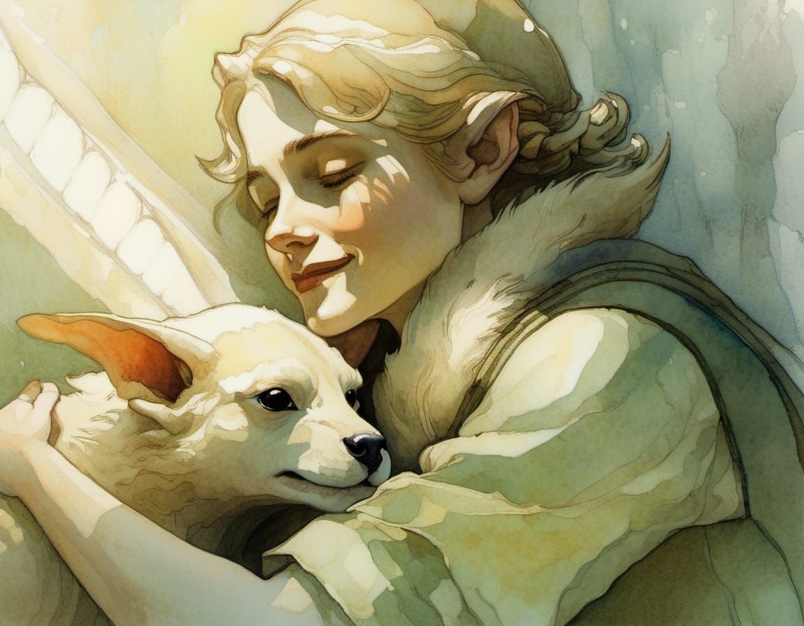 Elf and Falkor-Phorusrhacos Friendship in Comic Style