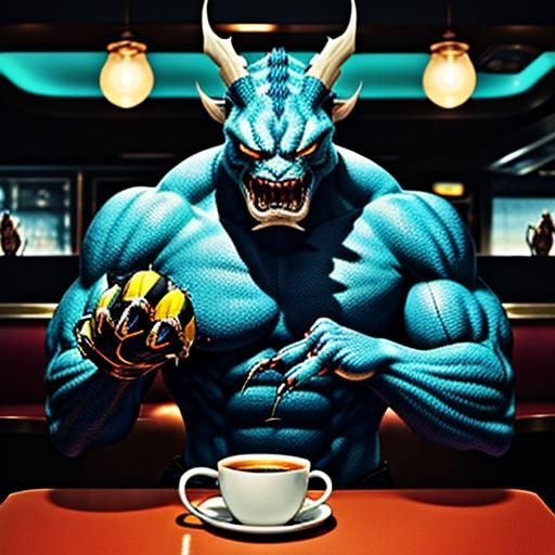 Dandy, with a groan that shook the diner walls, reached out a clawed hand and took the mug. As the first sip of his "int...