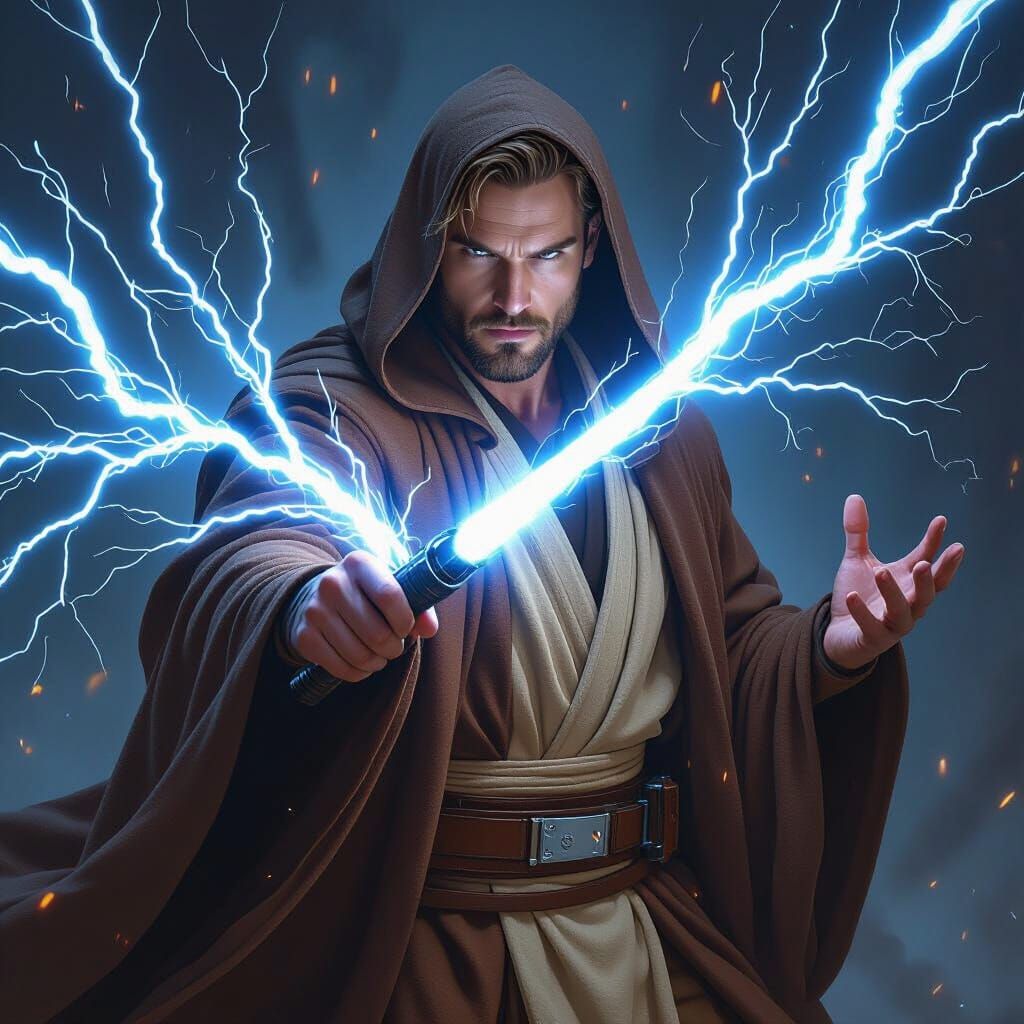 Jedi Master Conjures Force Lightning, Digital Art