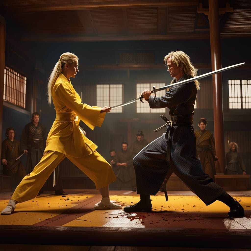 Epic Sword Fight in Dojo: Dark Fantasy Concept Art