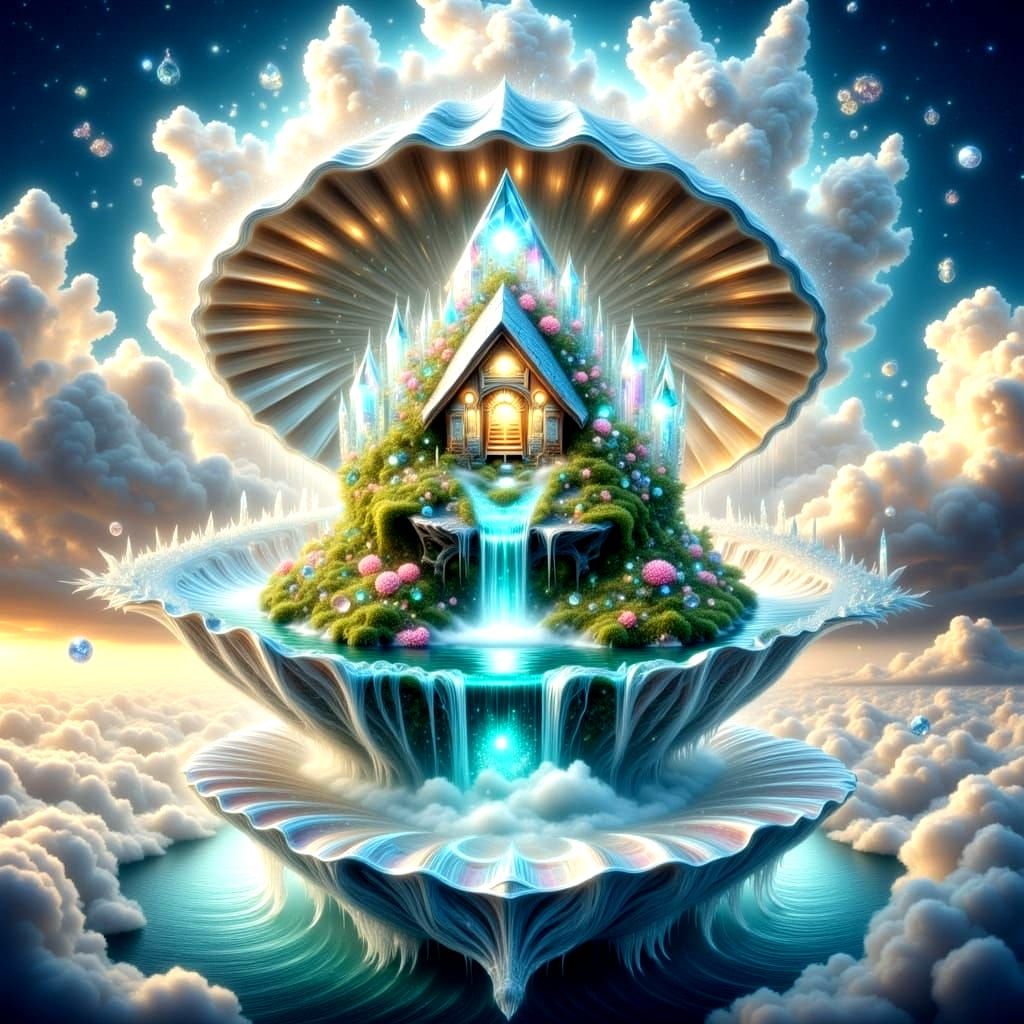 Crystal House in Cloud Ocean Floating Clamshell