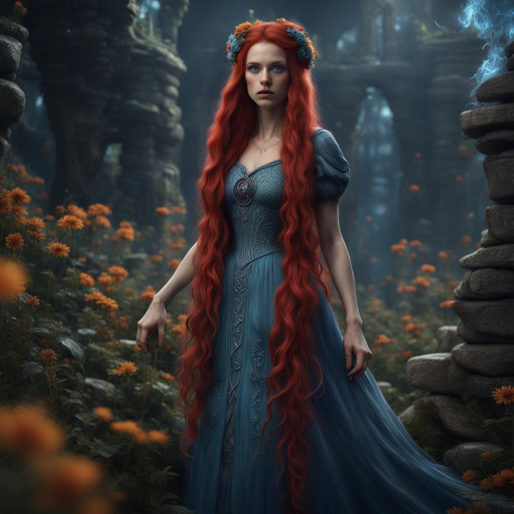 Woman with Red Hair and Blue Dress