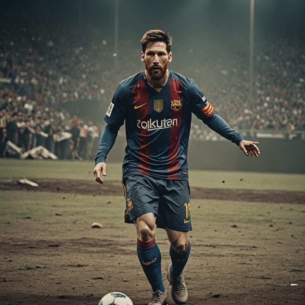 Cinematic Film Still of Painted Messi