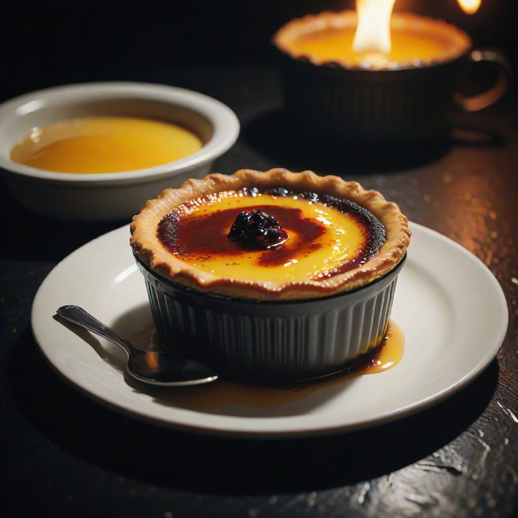 Elegant Noir Dessert Scene in Cinematic Style