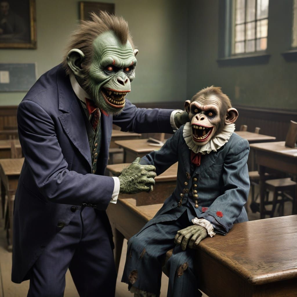 Grotesque 19th Century Zombie Clown Classroom Punishment