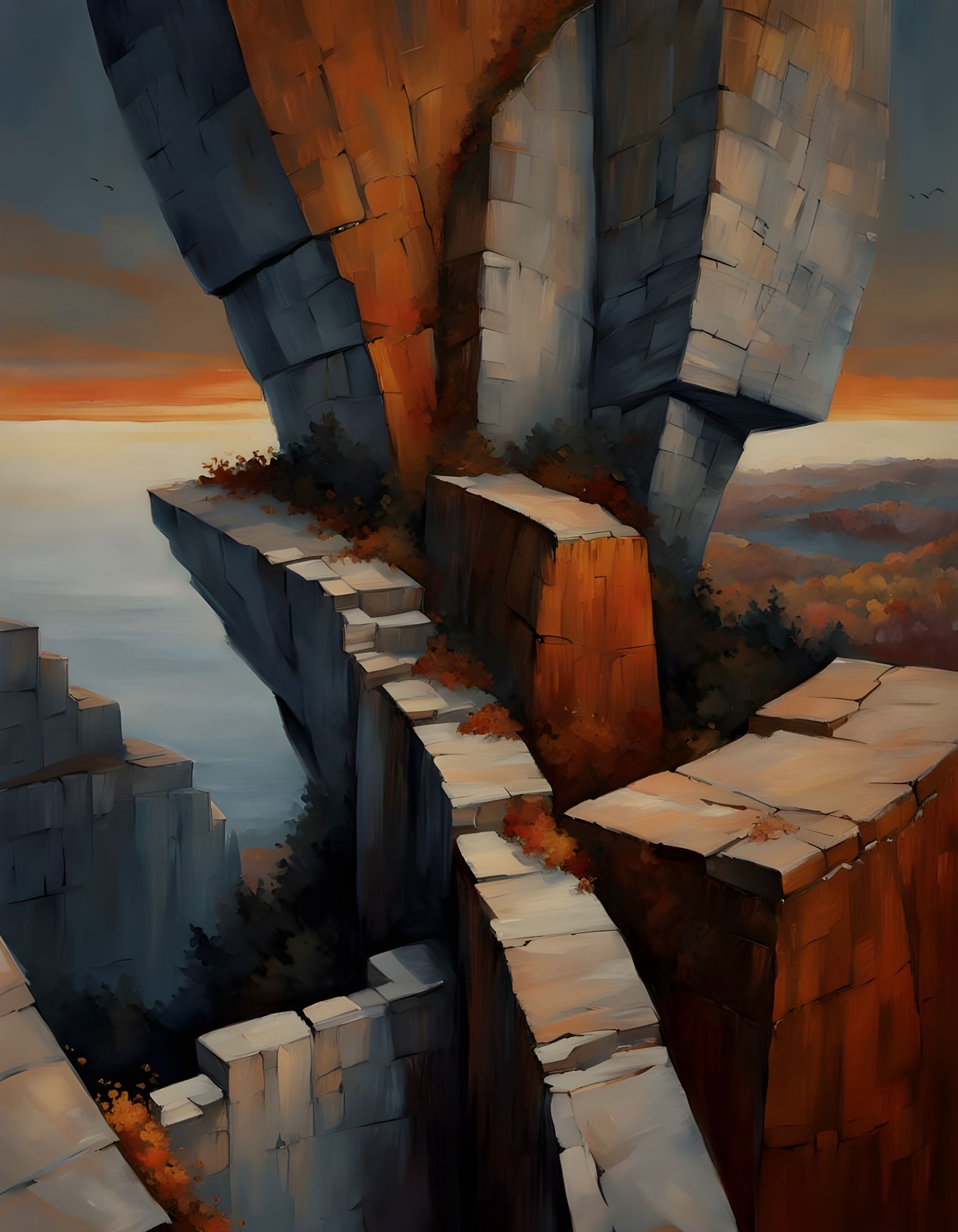 Autumn Sunrise Amidst Giant Stacked Blocks