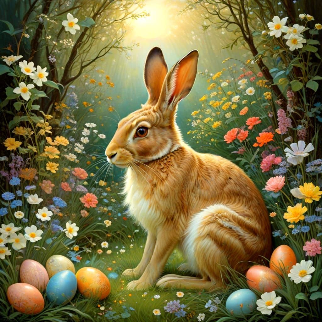 Surreal Spring Hare Embodies Easter Joy in Vibrant Colors