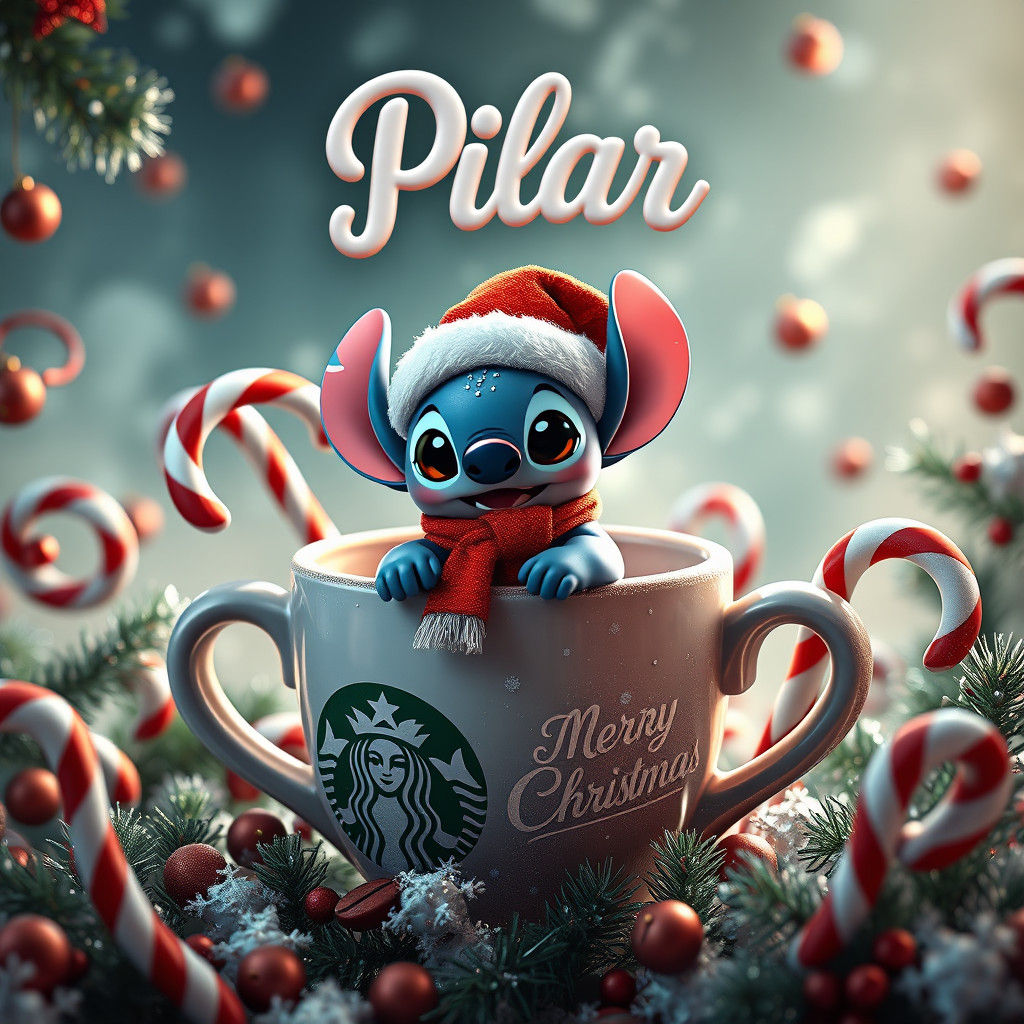 Festive Stitch in Starbucks Cup: Christmas Concept Art