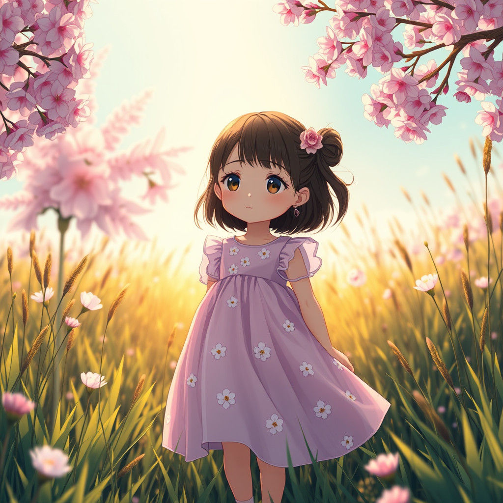 Stufful Girl in Ghibli-Inspired Anime Meadow