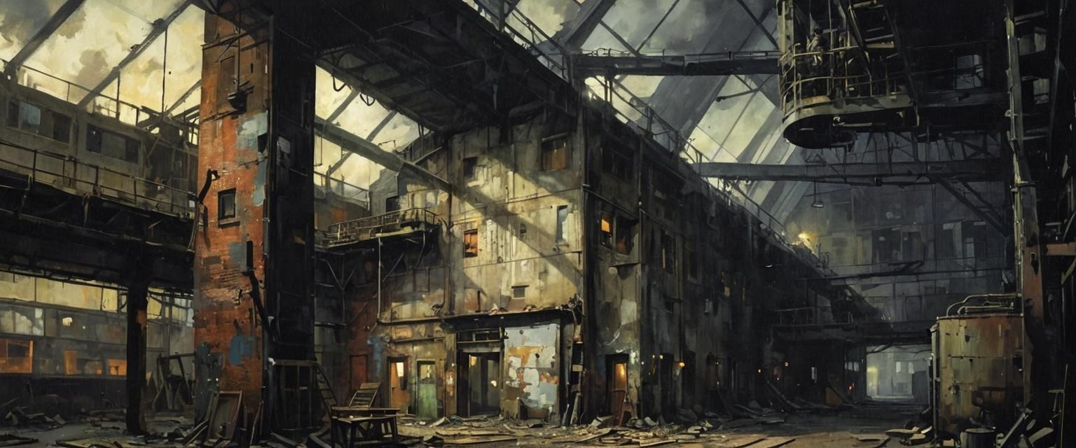 Noir Night: Abandoned Factory Painting