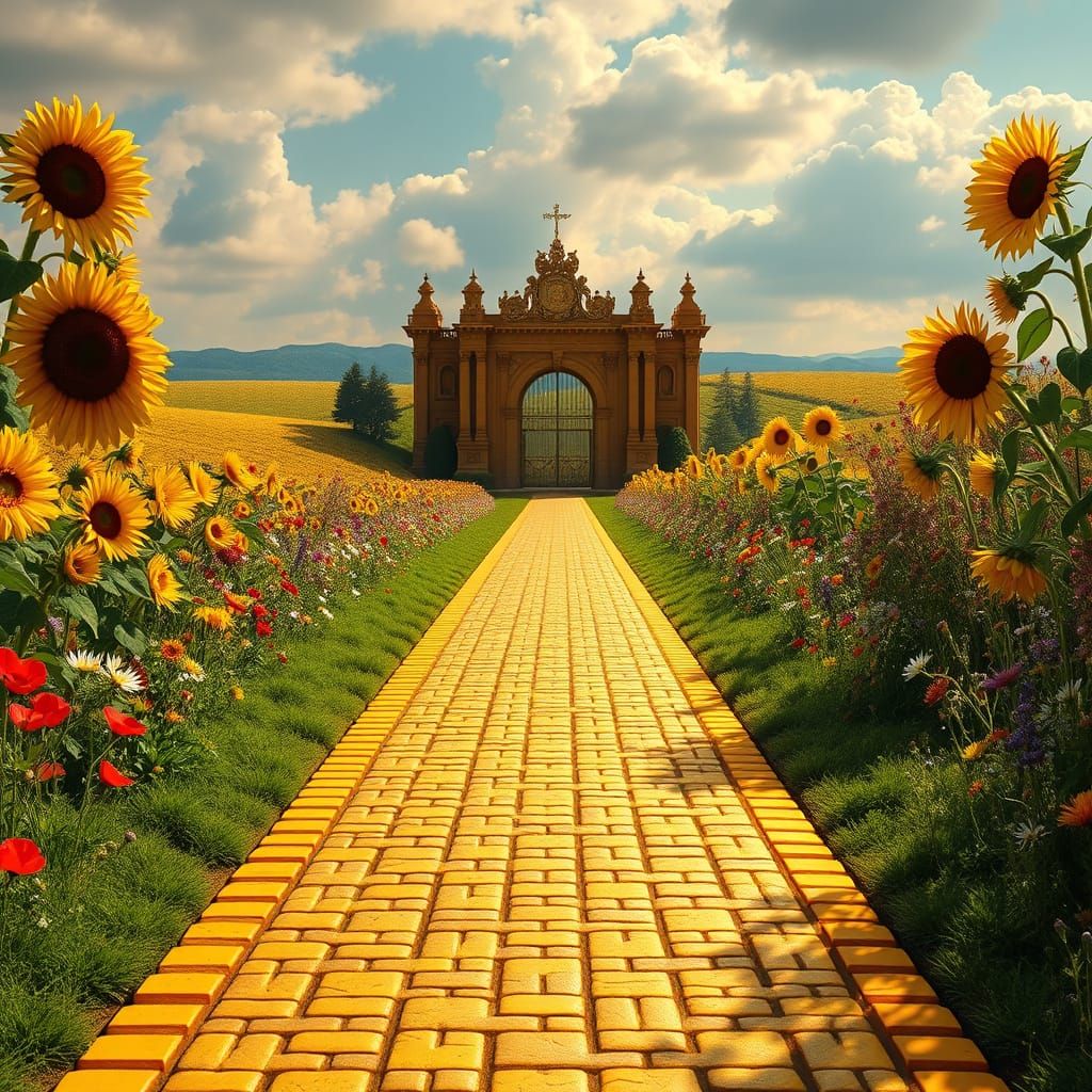 Majestic Checkered Road to Emerald City in a Vibrant Dreamli...