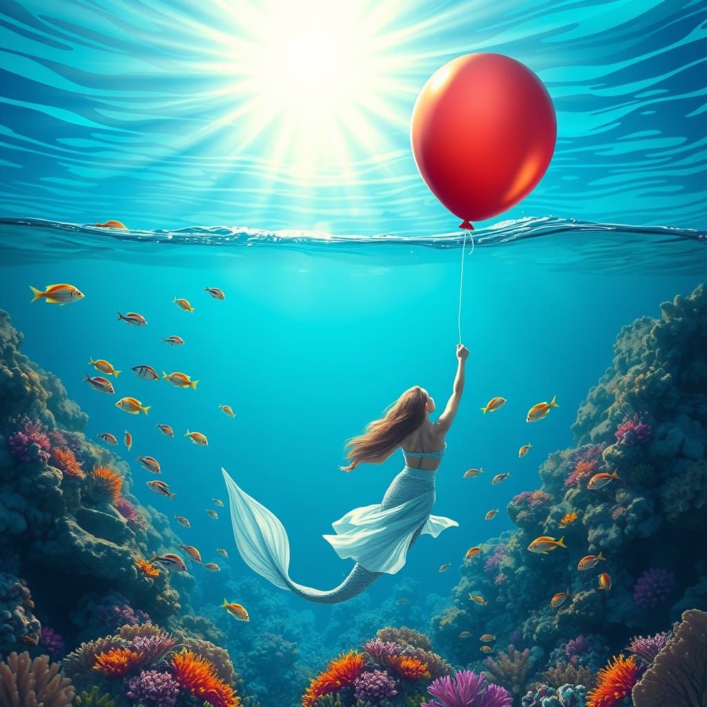 Mermaid Reaching for Balloon in Anna Razumovskaya Style