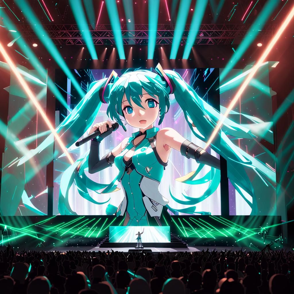 Vibrant 3D Anime Concert Scene with Hatsune Miku