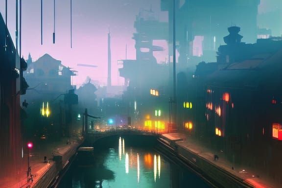 Epic Dystopian Port City in Anime Style