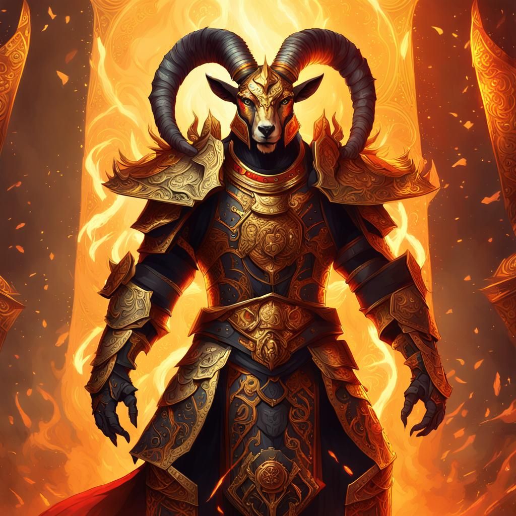 Armored Goat Warlord in Explosive Digital Art