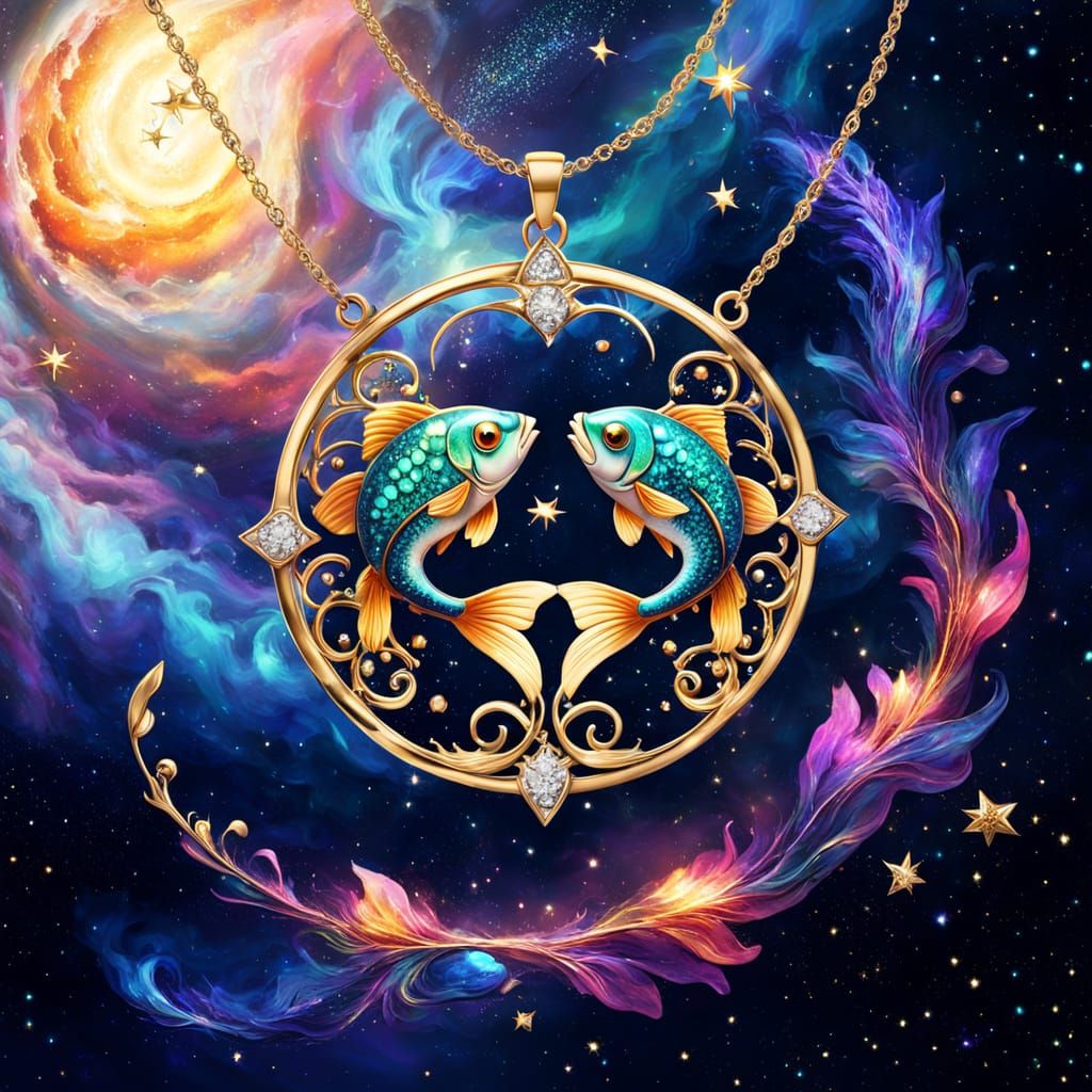 Ethereal Zodiac Necklace with Delicate Fish and Twinkling St...
