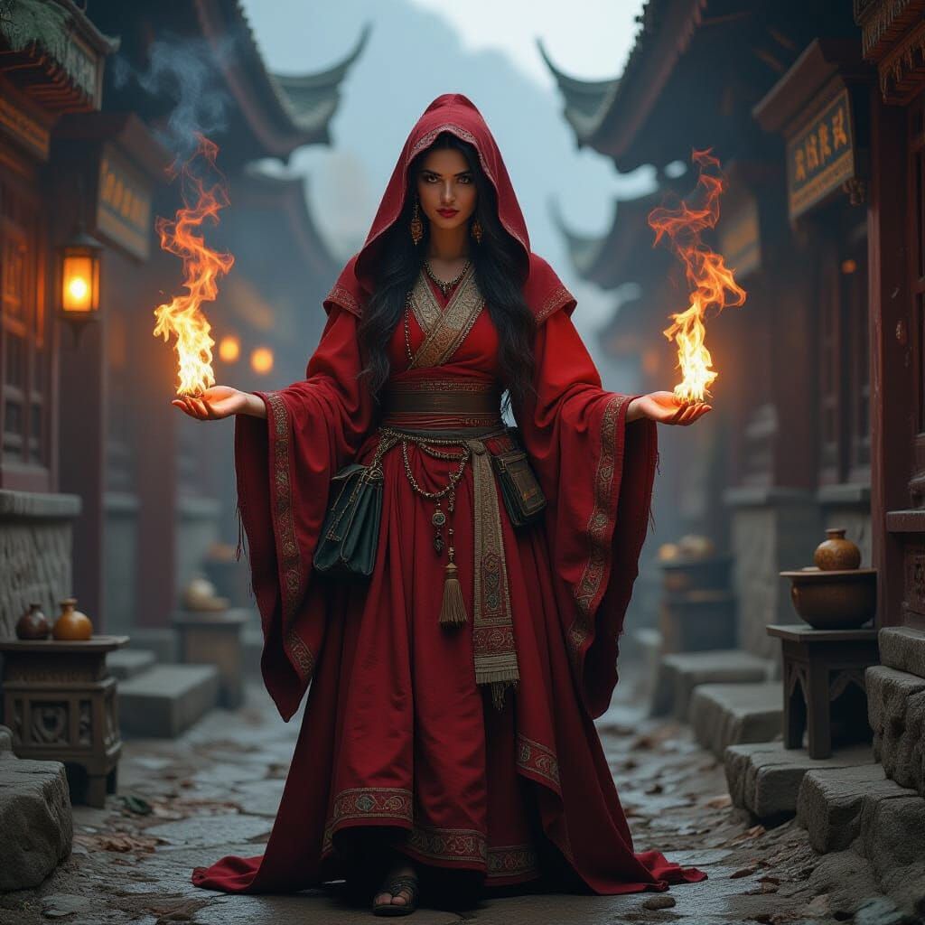 Wicked Witch Summons Demons in Dark Fantasy Style