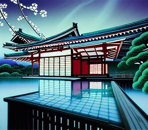 Futuristic Japanese House in Ukiyo-e Style