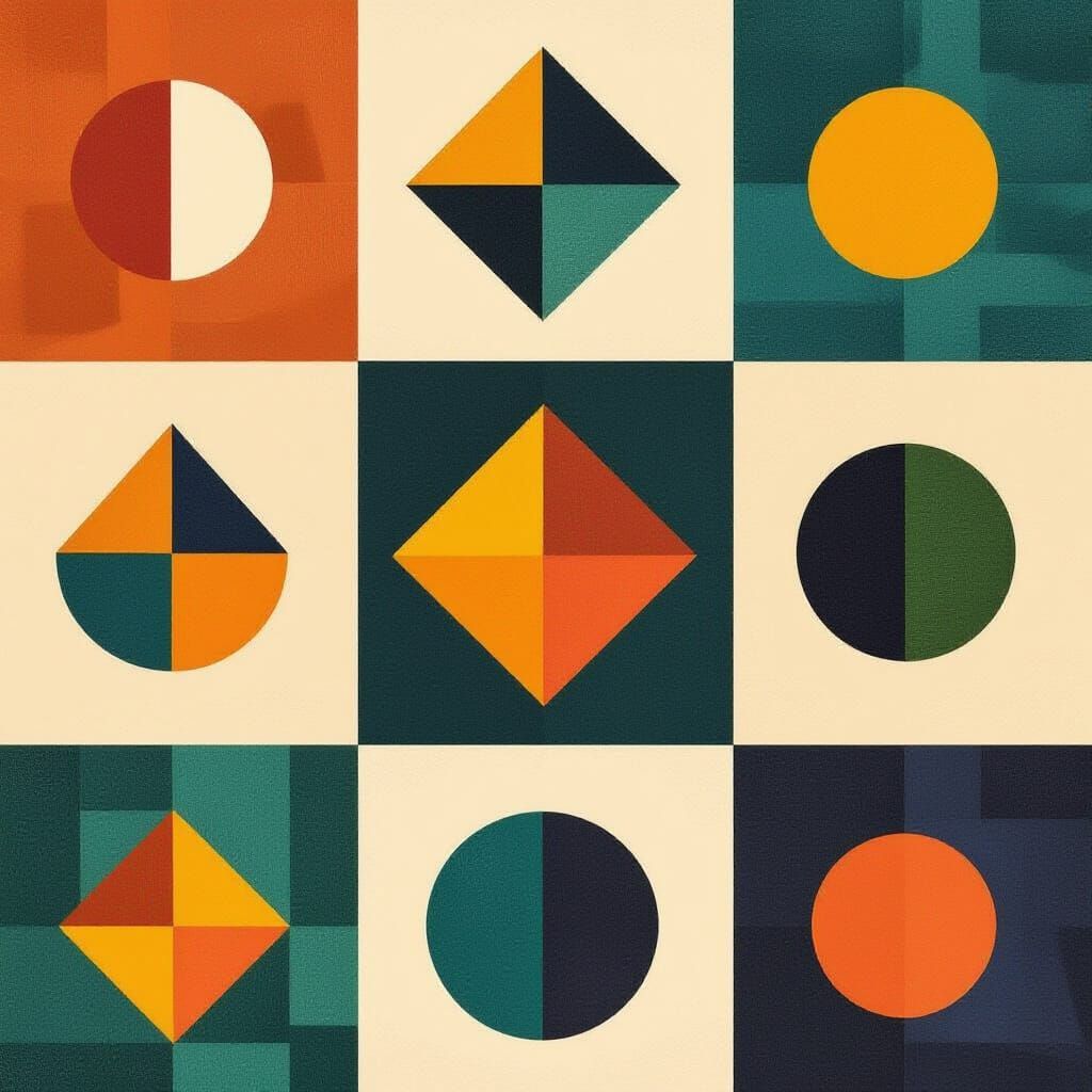 Geometric Fabric Art Grid in Earthy Tones