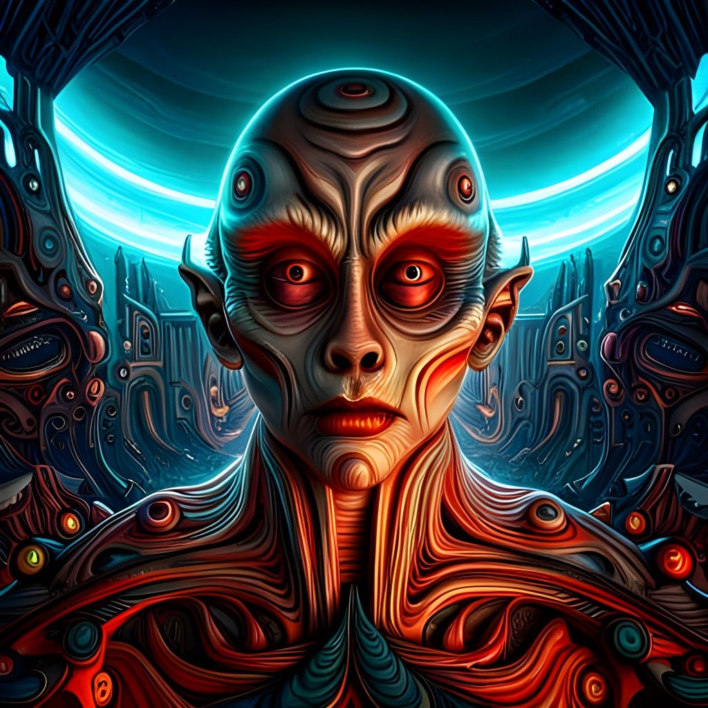 Psychedelic Alien Planet with Advanced Technology