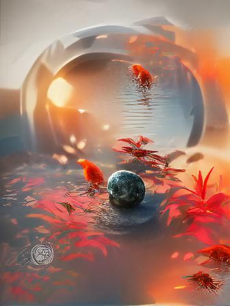 Koi Pond in Glass Orb: 8K Digital Illustration