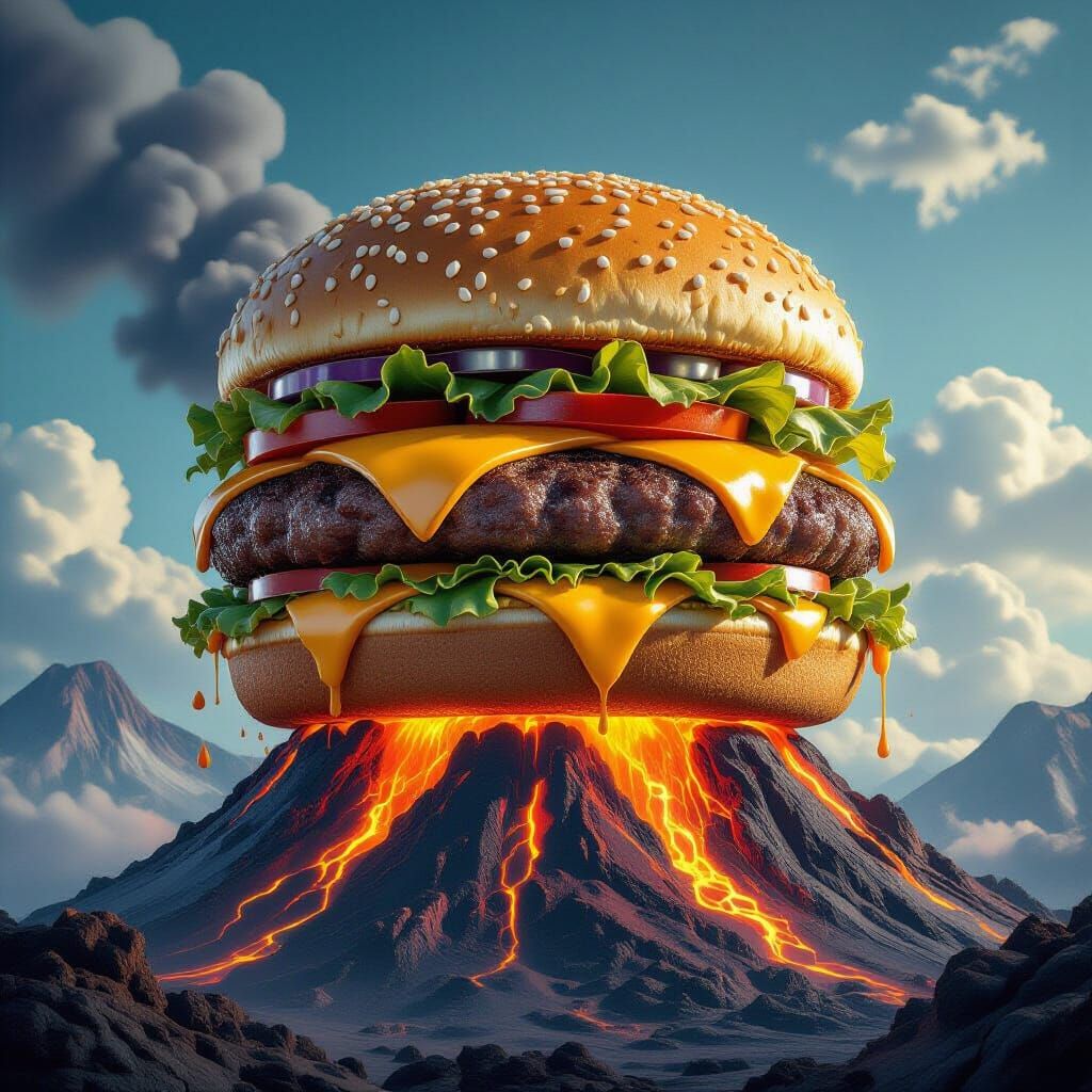 Metal Hamburger Volcano: Surreal Matte Painting
