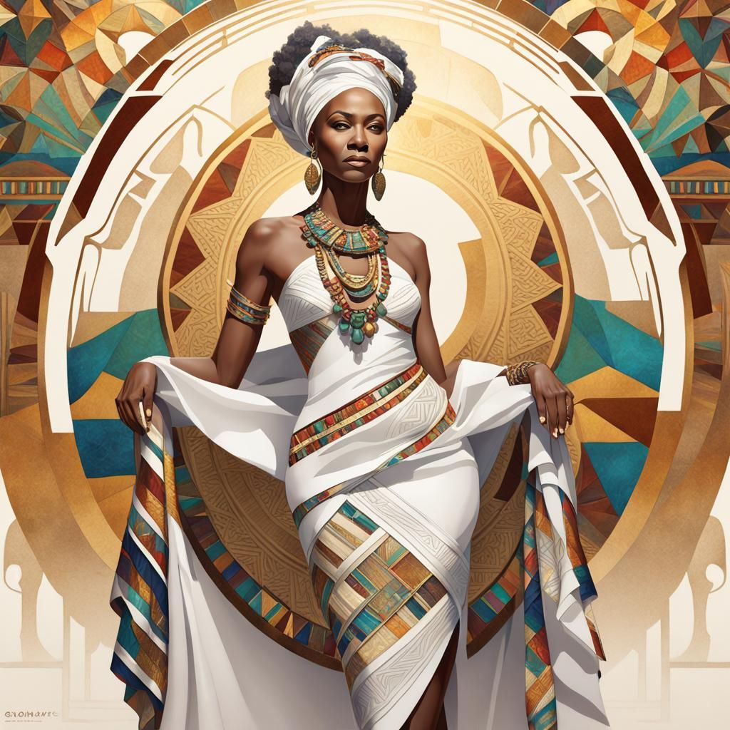 Beautiful mixed race White African mature lady dressed in a classic and  chic short african multicolor loincloth evening...