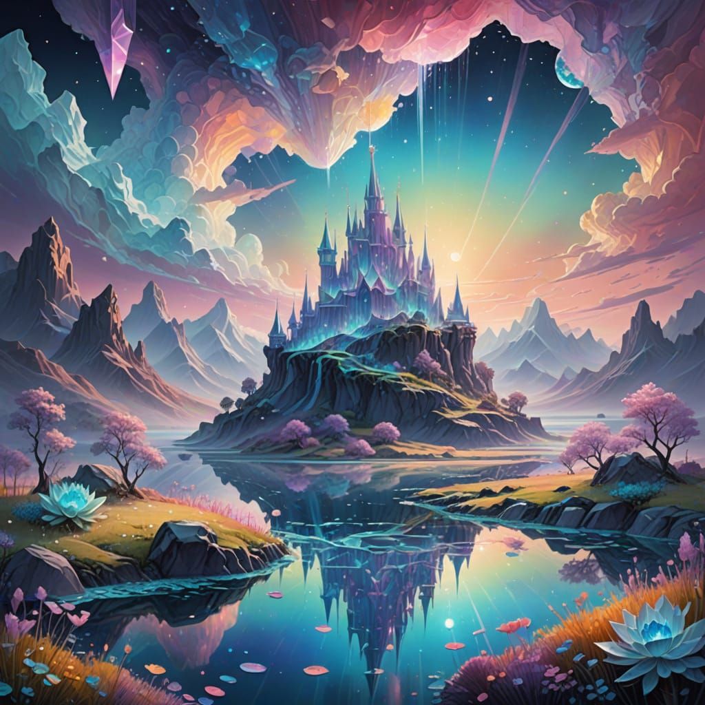 Surreal Crystalline Tiara Over Otherworldly Landscape