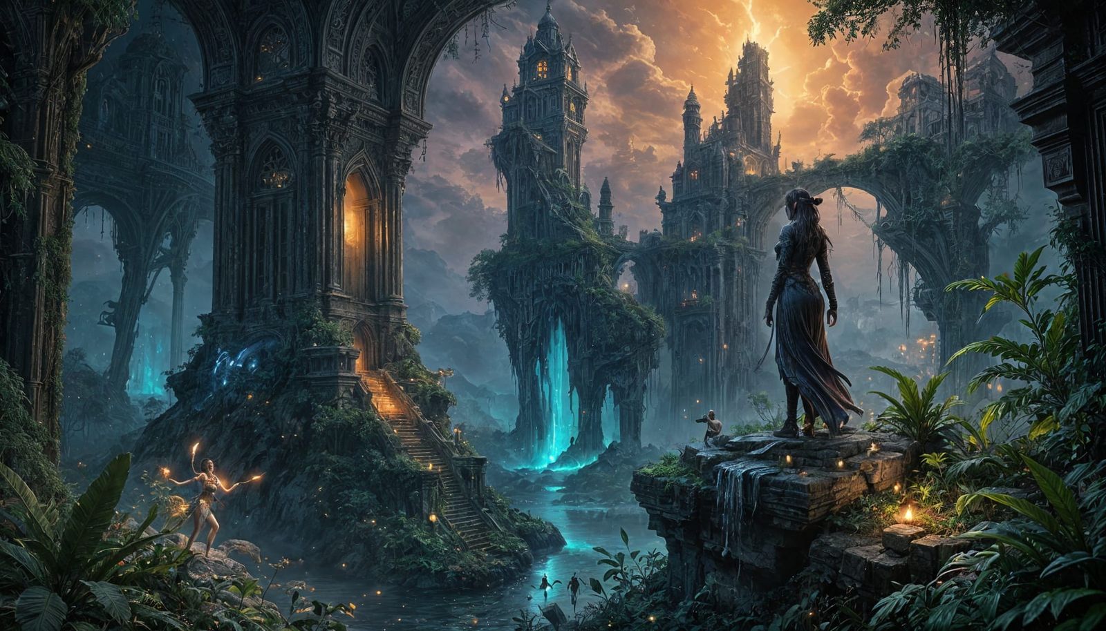 Sorceress Overlooks Bioluminescent Jungle, Digital Painting