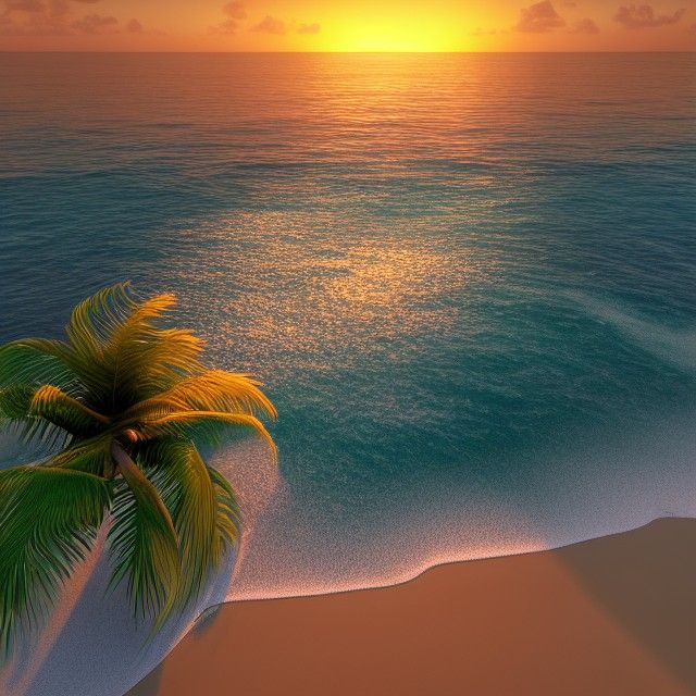 Island Beach Sunset in Wyland Style, 3D Render