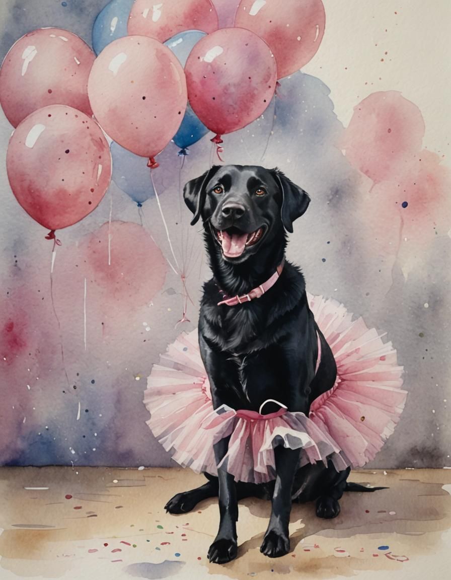 Labrador in Pink Tutu: Whimsical Watercolour Portrait