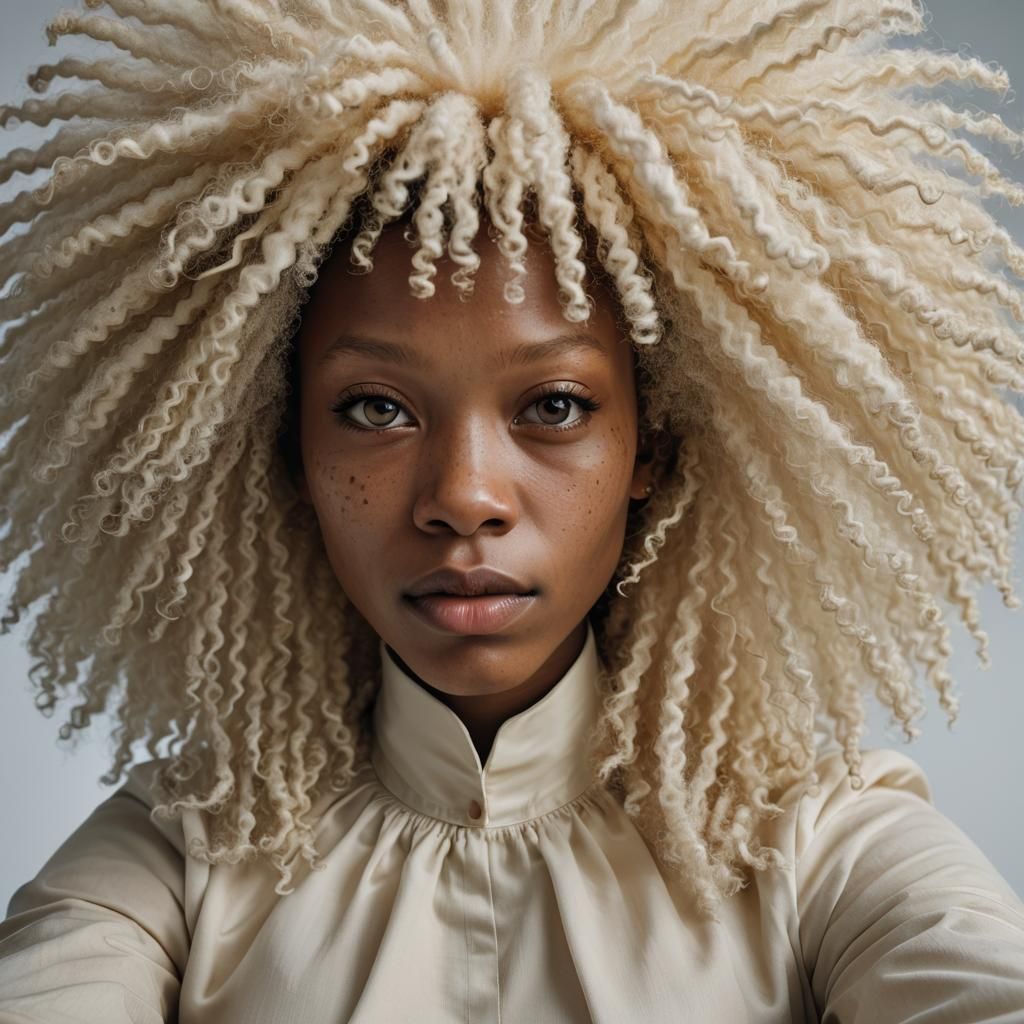 Albino Girl with Afro: Professional Color Portrait