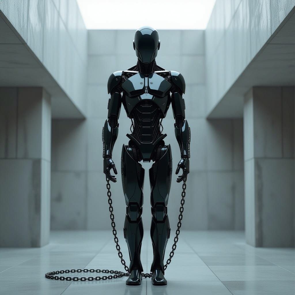 Humanoid Architect Chained by Botanical Circuit Boards in As...